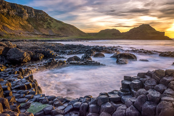 Giants Causeway Northern Ireland beautiful morning view sunlight long exposure Antrim Coast sunset