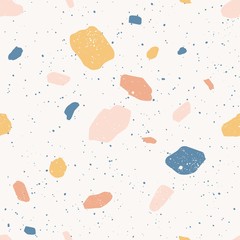 Fototapete - Colorful venetian terrazzo imitation seamless pattern. Realistic marble texture with stone fragments. Modern minimalistic floor tile for interior decoration. Trendy abstract vector illustration.
