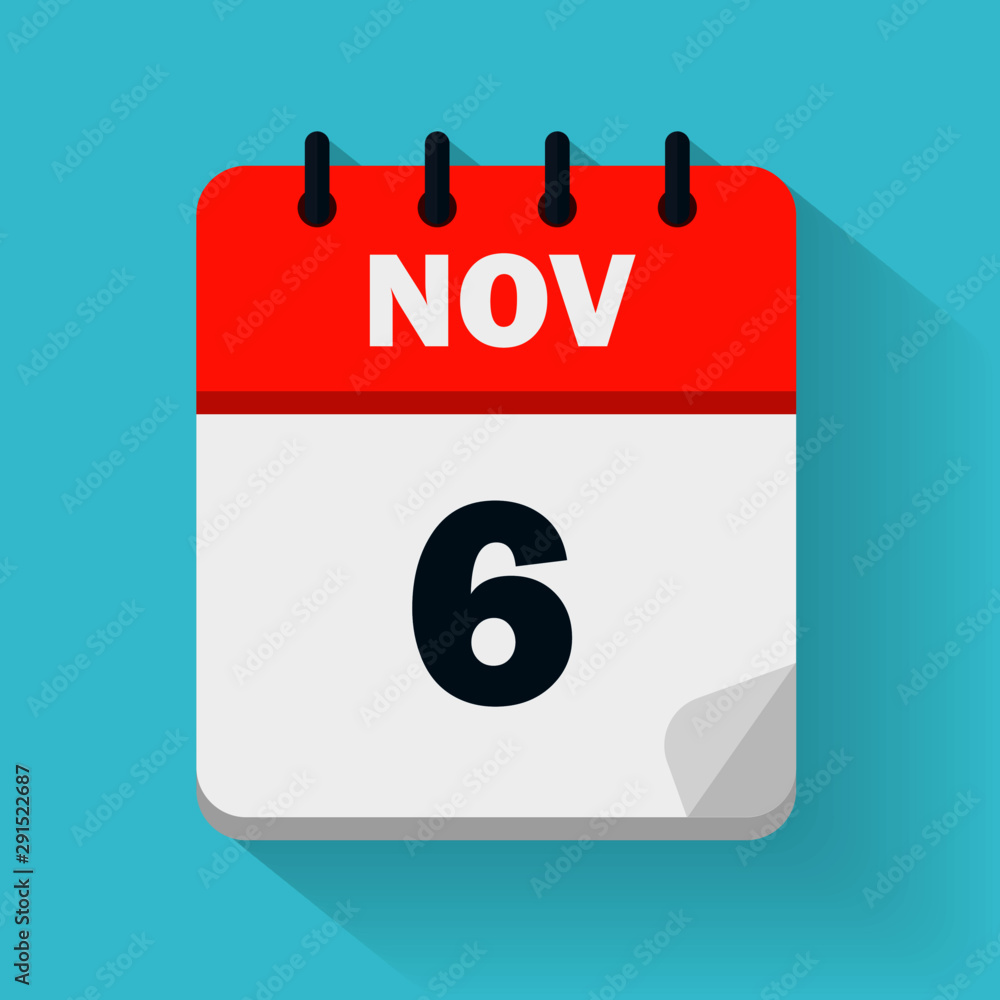 November 6th. Daily calendar icon in vector format. Date, time ...