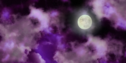 Wall Mural - moon night stars clouds. lunar sky astronomy space