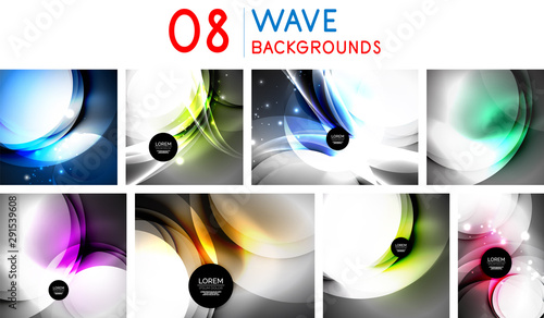 Set of abstract neon graphic design backgrounds, digital geometric futuristic...