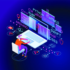 Wall Mural - programming web banner. best programming languages. technology process of software development