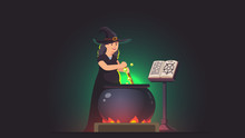 Witch Stirring Poison Brew Potion In Cauldron
