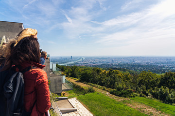 Wall Mural - Vienna Aerial View in Summer end / beginning of Autumn/Fall. Tourists visible on the left hand side