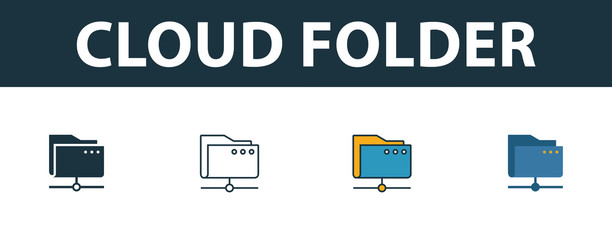 Wall Mural - cloud folder icon set. four simple symbols in diferent styles from web hosting icons collection. cre