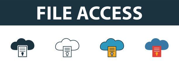 Wall Mural - file access icon set. four simple symbols in diferent styles from web hosting icons collection. crea