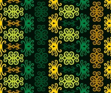 Seamless Pattern Of Dayak Ethnic Pattern. Traditional Indonesian Fabric Motif. Borneo Style. Vector Design Inspiration. Creative Textile For Fashion Or Cloth