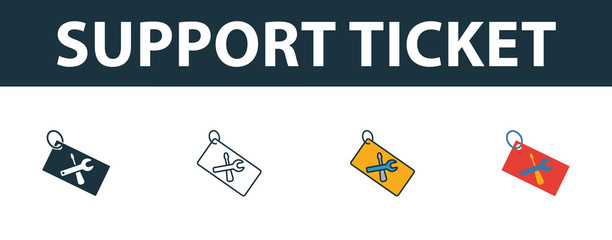 Wall Mural - support ticket icon set. four simple symbols in diferent styles from web hosting icons collection. c
