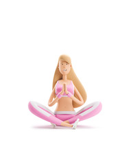 Girl Sitting In Lotus Position. Yoga, Sport And Fitness Concept. Cartoon Girl Character. 3d Illustration.