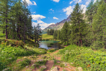 Wall Mural - Aosta Valley, Italy. View of the Lago Blu (Blue Lake) near Breuil-Cervinia