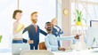 © bestpixels - A team of employees works on the computer. Modern office. 3d illustration.  Cartoon characters. Business teamwork concept.