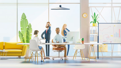 Wall Mural - Concept of creative team. Modern office. 3d illustration.  Cartoon characters. Business teamwork concept. 