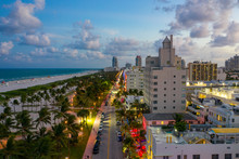 Aerial Miami Beach View Down Ocean Drive