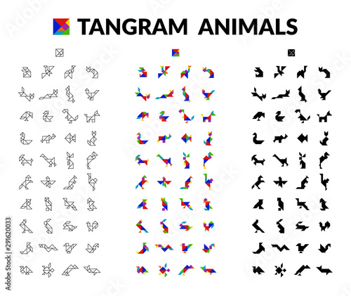 Obraz na płótnie Set Of Tangram Animals Brain Game for children