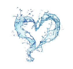 Wall Mural - Valentine heart made of blue water splash isolated on white background