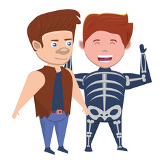 Sticker - boys with halloween skull and frankenstein costumes