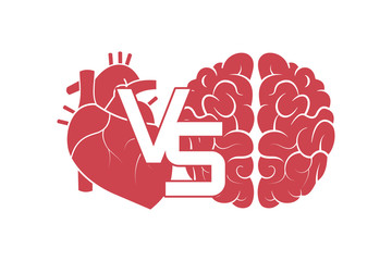 Heart vs brain, logic and feel choice concept, flat style icon. isolated on white background