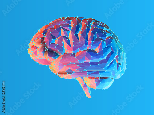 Fotografía Low poly brain illustration isolated on blue BG