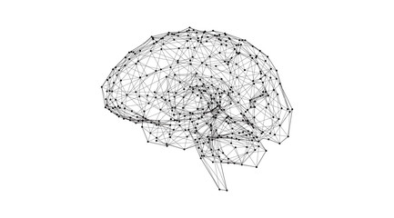 Low poly human brain illustration glowing on white BG