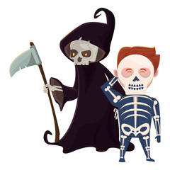 Sticker - men with halloween skull and death costumes