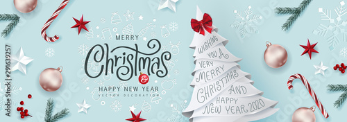 Fotomural Christmas Decorative Border made of Festive Elements Background
