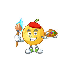 Sticker - Painter mundu fruit mascot on white background.