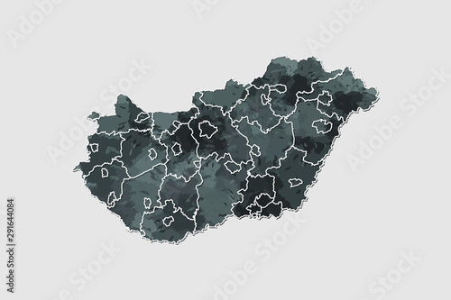 Cuadros en Lienzo Hungary watercolor map vector illustration of black color with border lines of d