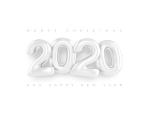 Wall Mural - Merry Christmas greetings and Happy new year 2020 templates white numbers