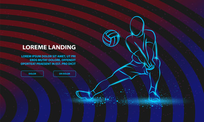 Wall Mural - Volleyball player plays volleyball. Vector Sport Background for Landing Page Template.