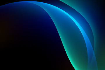 Wall Mural - abstract light blue green curve graphic on dark background, copy space composition.