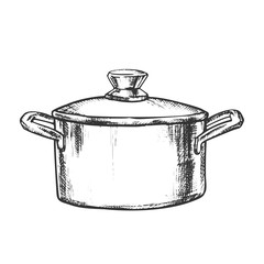 Wall Mural - pot stainless cooking kitchenware vintage vector. metallic kitchen accessory pot for boiling water a