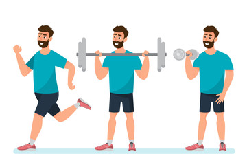 Wall Mural - set of man exercise in the gym on a white background