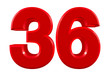 Red numbers 36 on white background illustration 3D rendering