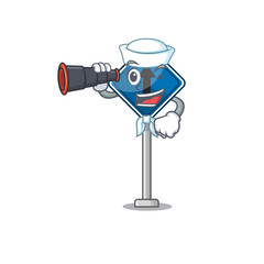 Sticker - Sailor with binocular miniature mascot on shape straight ahead