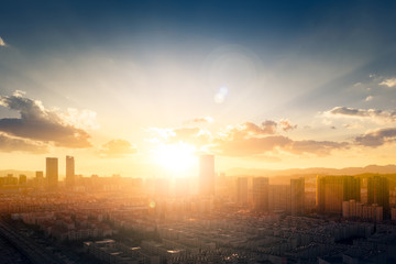Wall Mural - world cities day concept: abstract city sunset background
