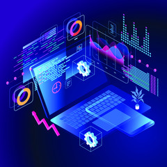 Wall Mural - а team of people build a chart and graphs. concept of the idea of innovative data analysis. data ana