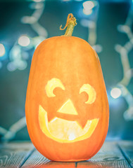 Wall Mural - Jack-o'-lantern, traditional carved pumpkin lamp. Autumn Halloween Decorations