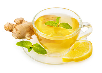 Herbal tea with mint, ginger and lemon