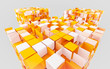 abstract orange and white cubes dissolving 3d render