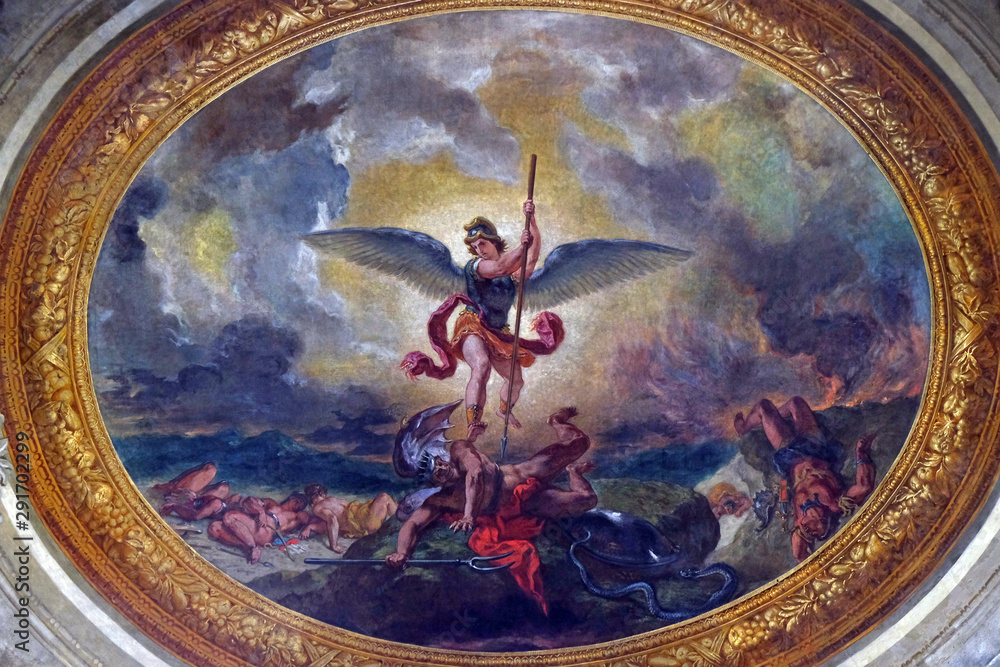 Saint Michael slaying the dragon by Eugene Delacroix, painting on the ...