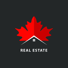 red maple leaf real estate logo isolated. house vector image