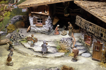 Wall Mural - Nativity scene, creche or crib, is a depiction of the birth of Jesus, Hallein, Austria