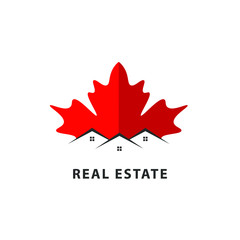 red maple leaf real estate logo isolated. house vector image
