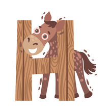 Cartoon Horse With The Letter H. Vector Illustration On A White Background.