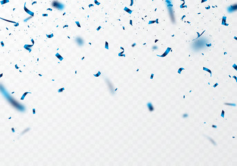 The blue ribbon and confetti can be separated from a transparent background for decorating various festivals.