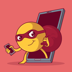 Burglar Emoji vector illustration. Piracy, hacker, emoji design concept