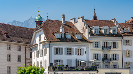 Wall Mural - Scenic panorama view on city Lucerne, old town and river