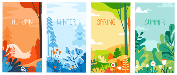 seasonal vertical banners for social media stories wallpaper - autumn, winter, spring and summer lan