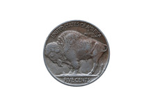 USA Five Cents Buffalo Indian Head Nickel Coin Dated 1935 Back (reverse) Cut Out And Isolated On A White Background