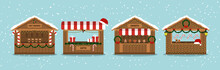 Christmas Market Stalls. Outdoor festival stand. Kiosks. Souvenir kiosk. Winter. Vector